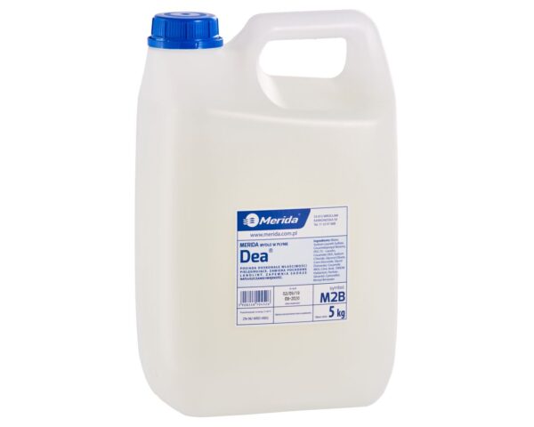 Mydło w płynie MERIDA DEA białe, kanister 5 kg, zapach różany Mydło w płynie MERIDA DEA białe, kanister 5 kg, zapach różany