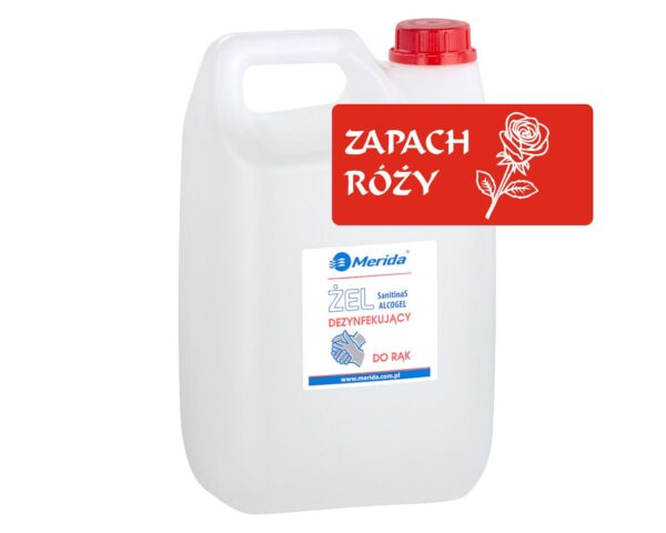 Żel dezynfekujący o zapachu róży MERIDA do higienicznej dezynfekcji rąk kanister 5 l Żel dezynfekujący o zapachu róży MERIDA do higienicznej dezynfekcji rąk kanister 5 l