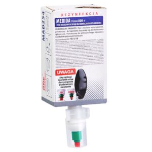 Dozownik płynu dezynfekcyjnego MERIDA ONE biały i dwa wkłady płynu dezynfekującego