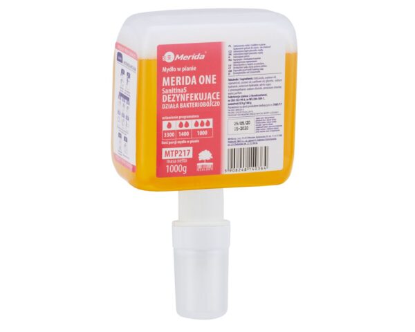 Mydło w pianie MERIDA ONE SANITINAS DEZYNFEKUJĄCE jednorazowy wkład z pompką spieniającą do dozowników automatycznych, 1000 g, zapach grejpfrutowy