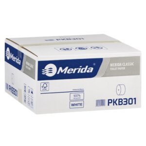 Papier toaletowy bez gilzy MERIDA CLASSIC, biały, średnica 12 cm, długość 125 m, jednowarstwowy, karton 18 szt