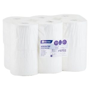 Papier toaletowy MERIDA TOP, BIAŁY, średnica 14 cm, długość 100 m, dwuwarstwowy, opakowanie 12 szt.