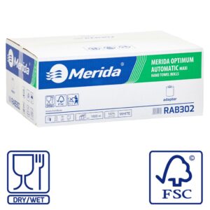 Ręczniki papierowe w roli z adaptorem MERIDA OPTIMUM AUTOMATIC MAXI, białe, jednowarstwowe, długość 250 m, karton 6 rolek