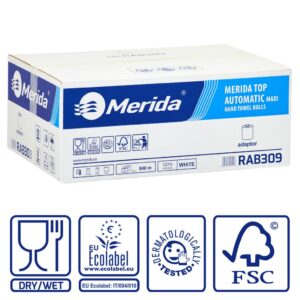 Ręczniki papierowe w roli z adaptorem MERIDA TOP AUTOMATIC MAXI, białe, dwuwarstwowe, długość 140 m, karton 6 rolek