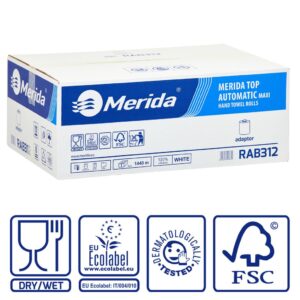 Ręczniki papierowe w roli z adaptorem MERIDA TOP AUTOMATIC MAXI, białe, dwuwarstwowe, długość 240 m, karton 6 rolek