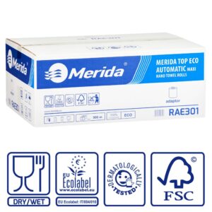 Ręczniki papierowe w roli z adaptorem MERIDA TOP EKO AUTOMATIC MAXI, piaskowe, dwuwarstwowe, długość 150 m, karton 6 rolek