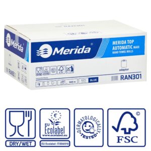 Ręczniki papierowe w roli z adaptorem MERIDA TOP AUTOMATIC MAXI, niebieskie, dwuwarstwowe, długość 140 m, karton 6 rolek