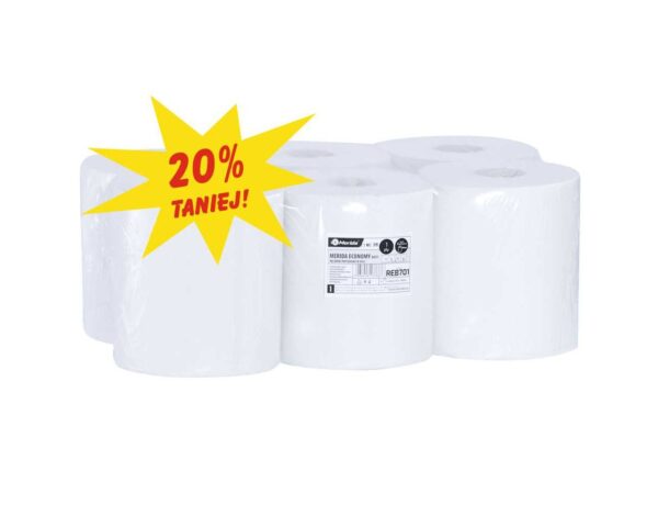 Ręczniki papierowe w roli MERIDA ECONOMY CENTER PULL MAXI, białe, jednowarstwowe, długość 320 m, opakowanie 6 rolek Ręczniki papierowe w roli MERIDA ECONOMY CENTER PULL MAXI, białe, jednowarstwowe, długość 320 m, opakowanie 6 rolek