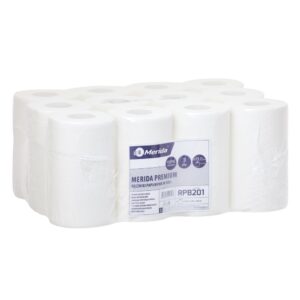Ręczniki papierowe w roli MERIDA PREMIUM MINI, białe, trzywarstwowe, długość 44 m, opakowanie 12 rolek