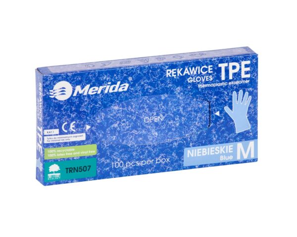 Rękawice elastomerowe TPE, niebieskie, rozmiar M, opakowanie 100 szt. Rękawice elastomerowe TPE, niebieskie, rozmiar M, opakowanie 100 szt.