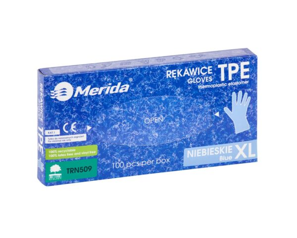 Rękawice elastomerowe TPE, niebieskie, rozmiar XL, opakowanie 100 szt. Rękawice elastomerowe TPE, niebieskie, rozmiar XL, opakowanie 100 szt.