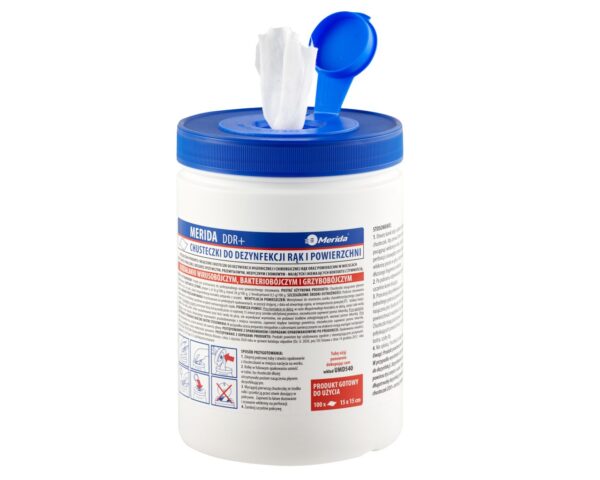 Chusteczki nasączone do chirurgicznej i higienicznej dezynfekcji rąk i powierzchni MERIDA DDR+, rolka 15 m, 100 listków Chusteczki nasączone do chirurgicznej i higienicznej dezynfekcji rąk i powierzchni MERIDA DDR+, rolka 15 m, 100 listków