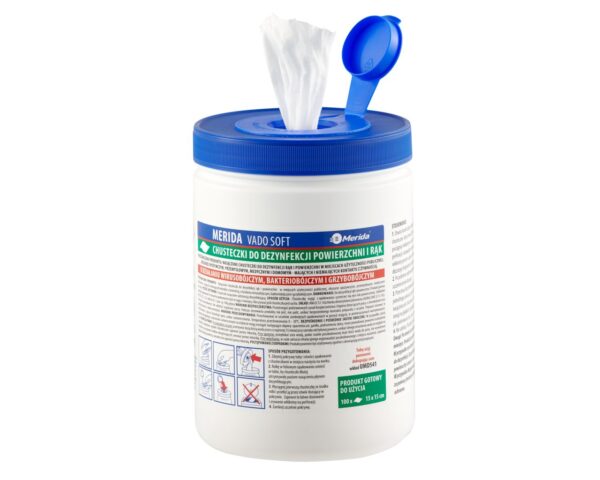 Chusteczki nasączone do dezynfekcji powierzchni rąk MERIDA VADO SOFT, 15 m, 100 listków Chusteczki nasączone do dezynfekcji powierzchni rąk MERIDA VADO SOFT, 15 m, 100 listków