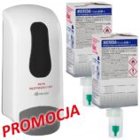 Dozownik płynu dezynfekcyjnego MERIDA ONE biały i dwa wkłady płynu dezynfekującego