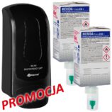 Dozownik płynu dezynfekcyjnego MERIDA ONE czarny i dwa wkłady płynu dezynfekującego