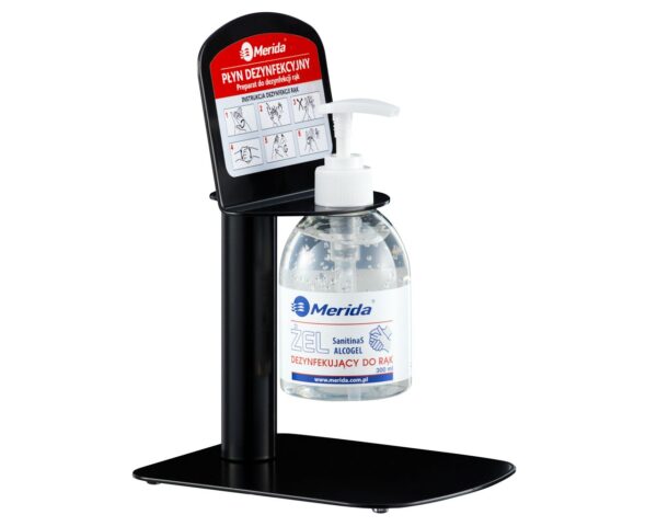 Stojak do dezynfekcji rąk blatowy MIKRO z żelem dezynfekcyjnym o zapachu róży MERIDA Stojak do dezynfekcji rąk blatowy MIKRO z żelem dezynfekcyjnym o zapachu róży MERIDA