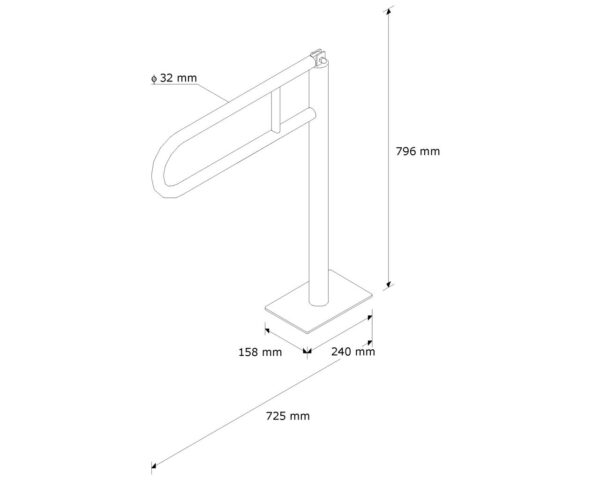 PORĘCZ UCHYLNA ŁUKOWA 600 MM, MONTOWANA DO PODŁOGI PORĘCZ UCHYLNA ŁUKOWA 600 MM, MONTOWANA DO PODŁOGI