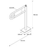 PORĘCZ UCHYLNA ŁUKOWA 600 MM, MONTOWANA DO PODŁOGI, Z UCHWYTEM NA PAPIER TOALETOWY