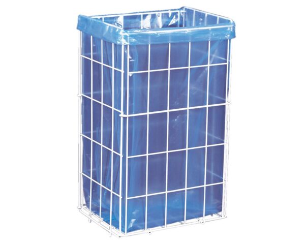 Kosz siatkowy stojący o poj. 47 l, wykonany z prętów powlekanych białym polietylenem Kosz siatkowy stojący o poj. 47 l, wykonany z prętów powlekanych białym polietylenem