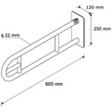 PORĘCZ UCHYLNA ŁUKOWA 600 MM, Z UCHWYTEM NA PAPIER TOALETOWY