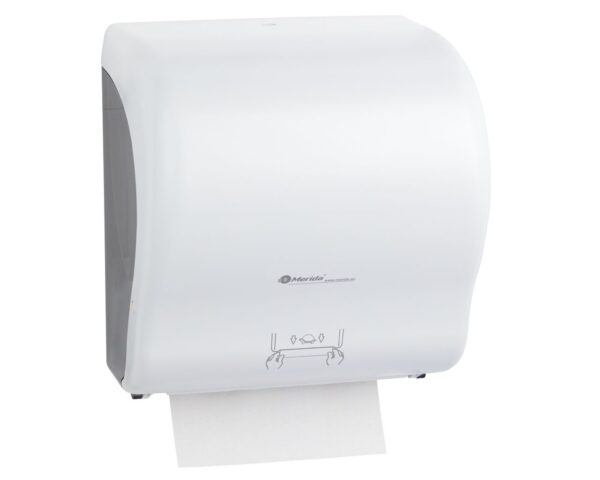 MERIDA LUX CUT mechaniczny podajnik ręczników papierowych w rolach MAXI BIAŁY MERIDA LUX CUT mechaniczny podajnik ręczników papierowych w rolach MAXI BIAŁY