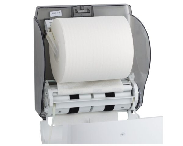 MERIDA LUX CUT mechaniczny podajnik ręczników papierowych w rolach MAXI BIAŁY MERIDA LUX CUT mechaniczny podajnik ręczników papierowych w rolach MAXI BIAŁY