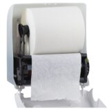 MERIDA SOLID CUT mechaniczny podajnik ręczników papierowych w rolach AUTOMATIC MAXI, front pełen biały - mat, tył transparentny jasny - mat