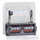 MERIDA SOLID CUT mechaniczny podajnik ręczników papierowych w rolach AUTOMATIC MAXI, front pełen biały - mat, tył transparentny jasny - mat