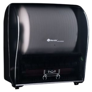 MERIDA SOLID CUT mechaniczny podajnik ręczników papierowych w rolach AUTOMATIC MAXI, front transparentny ciemny - połysk, tył pełen ciemny - połysk