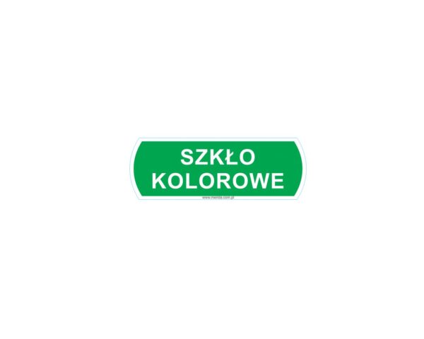 NAKLEJKA NA KOSZE DO SEGREGACJI ODPADÓW "SZKŁO KOLOROWE", MAŁA, WYMIARY: 10 CM X 3,5 CM NAKLEJKA NA KOSZE DO SEGREGACJI ODPADÓW "SZKŁO KOLOROWE", MAŁA, WYMIARY: 10 CM X 3,5 CM