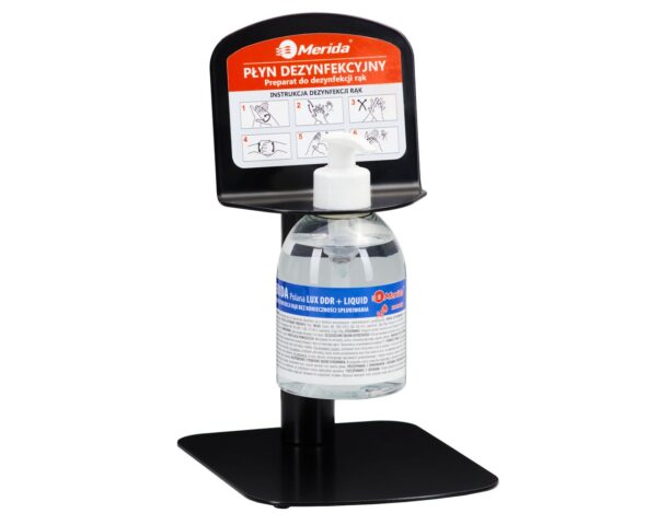 Blatowy stojak do dezynfekcji rąk MIKRO do butelki 300 ml z pompką, czarny Blatowy stojak do dezynfekcji rąk MIKRO do butelki 300 ml z pompką, czarny