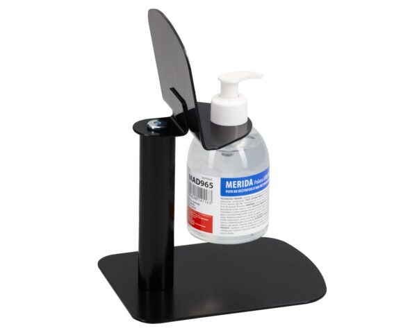 Blatowy stojak do dezynfekcji rąk MIKRO do butelki 300 ml z pompką, czarny Blatowy stojak do dezynfekcji rąk MIKRO do butelki 300 ml z pompką, czarny