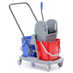 Wózek do sprzątania dwuwiadrowy, dwa wiadra 17 l. prasa do mopów