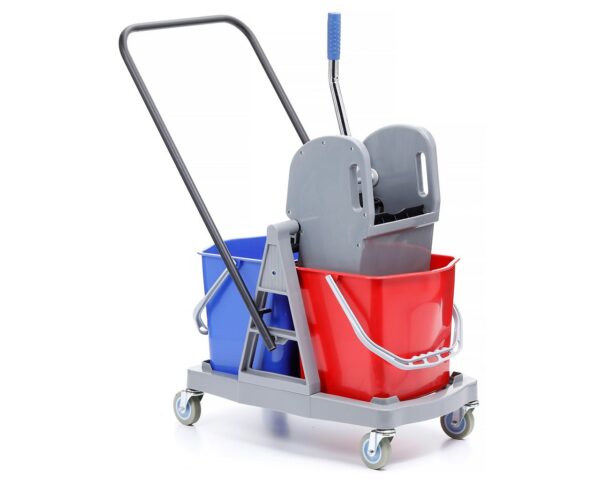 Wózek do sprzątania dwuwiadrowy, dwa wiadra 17 l. prasa do mopów Wózek do sprzątania dwuwiadrowy, dwa wiadra 17 l. prasa do mopów