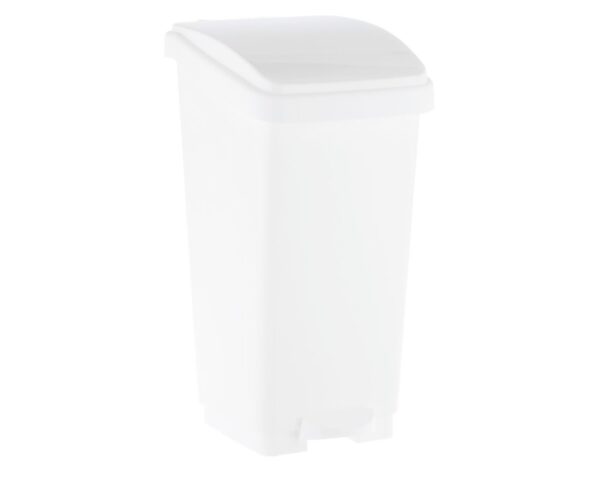 Kosz na odpady otwierany przyciskiem pedałowym z tworzywa sztucznego o poj. 50 l, kolor BIAŁY Kosz na odpady otwierany przyciskiem pedałowym z tworzywa sztucznego o poj. 50 l, kolor BIAŁY