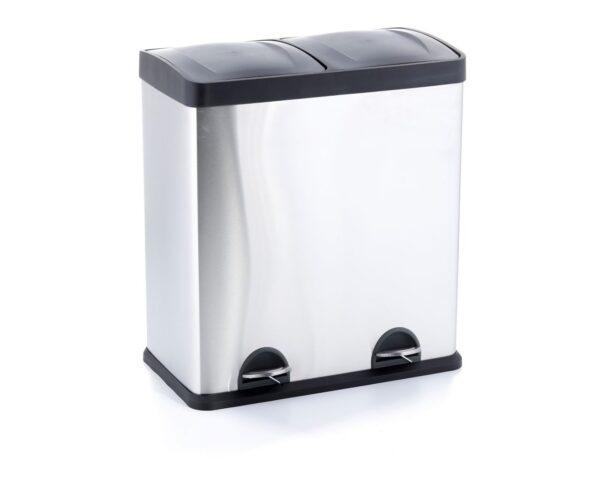 Kosz pedałowy do segregacji, dwukomorowy, 2 x 30 l, stal matowa Kosz pedałowy do segregacji, dwukomorowy, 2 x 30 l, stal matowa