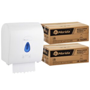 Mechaniczny podajnik ręczników MERIDA TOP niebieski za 75 zł netto przy zakupie 2 kartonów ręczników MERIDA ECONOMY AUTOMATIC RAZ301 (12 x 250 m = 3 000 m, 12 500 listków)