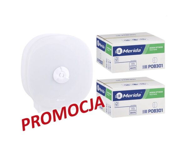 Pojemnik na cztery rolki papieru toaletowego bez gilzy MERIDA HARMONY za 75 zł netto przy zakupie 2 kartonów papiery toaletowego MERIDA OPTIMUM (36 x 85 m = 3060 m, 12 240 listków) Pojemnik na cztery rolki papieru toaletowego bez gilzy MERIDA HARMONY za 75 zł netto przy zakupie 2 kartonów papiery toaletowego MERIDA OPTIMUM (36 x 85 m = 3060 m, 12 240 listków)