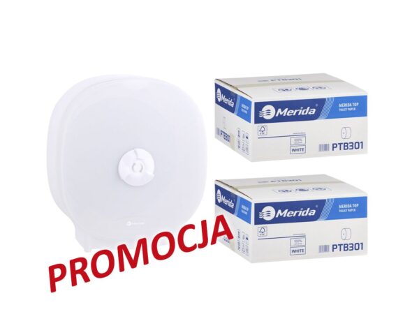 Pojemnik na cztery rolki papieru toaletowego bez gilzy MERIDA HARMONY za 75 zł netto przy zakupie 2 kartonów papiery toaletowego MERIDA TOP (36 x 85 m = 3060 m, 12 240 listków) Pojemnik na cztery rolki papieru toaletowego bez gilzy MERIDA HARMONY za 75 zł netto przy zakupie 2 kartonów papiery toaletowego MERIDA TOP (36 x 85 m = 3060 m, 12 240 listków)