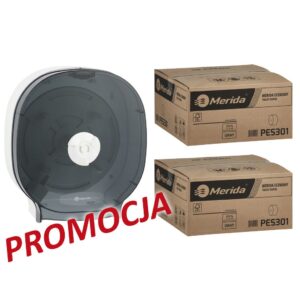 Pojemnik na cztery rolki papieru toaletowego bez gilzy MERIDA ONE biały za 75 zł netto przy zakupie 2 kartonów papiery toaletowego MERIDA ECONOMY (36 x 125 m = 4500 m, 18 000 listków)