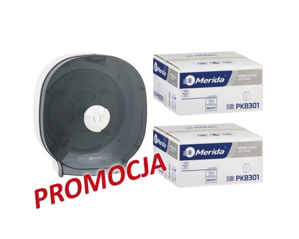 Pojemnik na cztery rolki papieru toaletowego bez gilzy MERIDA ONE biały za 75 zł netto przy zakupie 2 kartonów papiery toaletowego MERIDA CLASSIC (36 x 125 m = 4500 m, 18 000 listków) Pojemnik na cztery rolki papieru toaletowego bez gilzy MERIDA ONE biały za 75 zł netto przy zakupie 2 kartonów papiery toaletowego MERIDA CLASSIC (36 x 125 m = 4500 m, 18 000 listków)