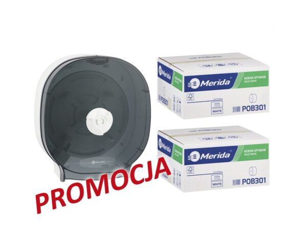 Pojemnik na cztery rolki papieru toaletowego bez gilzy MERIDA ONE biały za 75 zł netto przy zakupie 2 kartonów papiery toaletowego MERIDA OPTIMUM (36 x 85 m = 3060 m, 12 240 listków) Pojemnik na cztery rolki papieru toaletowego bez gilzy MERIDA ONE biały za 75 zł netto przy zakupie 2 kartonów papiery toaletowego MERIDA OPTIMUM (36 x 85 m = 3060 m, 12 240 listków)