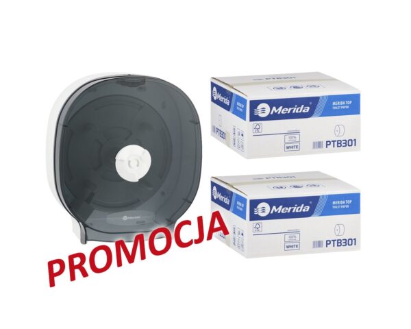 Pojemnik na cztery rolki papieru toaletowego bez gilzy MERIDA ONE biały za 75 zł netto przy zakupie 2 kartonów papiery toaletowego MERIDA TOP (36 x 85 m = 3060 m, 12 240 listków) Pojemnik na cztery rolki papieru toaletowego bez gilzy MERIDA ONE biały za 75 zł netto przy zakupie 2 kartonów papiery toaletowego MERIDA TOP (36 x 85 m = 3060 m, 12 240 listków)