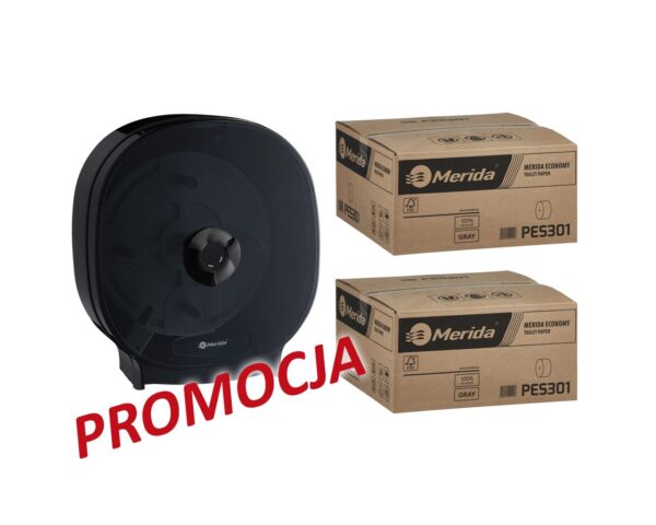 Pojemnik na cztery rolki papieru toaletowego bez gilzy MERIDA ONE czarny za 75 zł netto przy zakupie 2 kartonów papiery toaletowego MERIDA ECONOMY (36 x 125 m = 4500 m, 18 000 listków) Pojemnik na cztery rolki papieru toaletowego bez gilzy MERIDA ONE czarny za 75 zł netto przy zakupie 2 kartonów papiery toaletowego MERIDA ECONOMY (36 x 125 m = 4500 m, 18 000 listków)