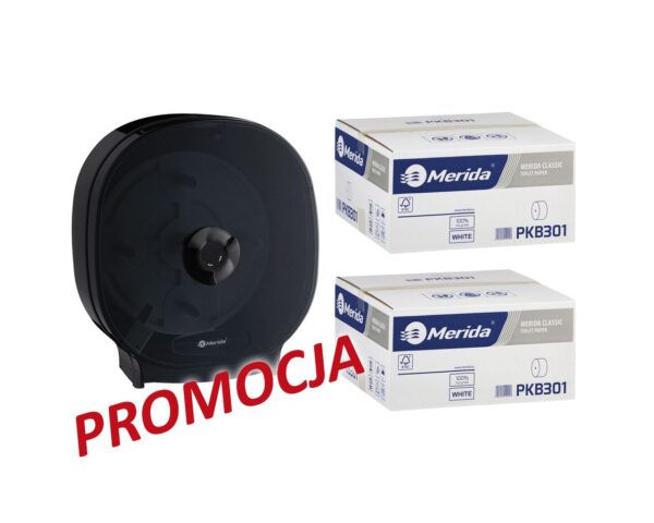 Pojemnik na cztery rolki papieru toaletowego bez gilzy MERIDA ONE czarny za 75 zł netto przy zakupie 2 kartonów papiery toaletowego MERIDA CLASSIC (36 x 125 m = 4500 m, 18 000 listków) Pojemnik na cztery rolki papieru toaletowego bez gilzy MERIDA ONE czarny za 75 zł netto przy zakupie 2 kartonów papiery toaletowego MERIDA CLASSIC (36 x 125 m = 4500 m, 18 000 listków)