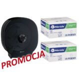 Pojemnik na cztery rolki papieru toaletowego bez gilzy MERIDA ONE czarny za 75 zł netto przy zakupie 2 kartonów papiery toaletowego MERIDA OPTIMUM (36 x 85 m = 3060 m, 12 240 listków)
