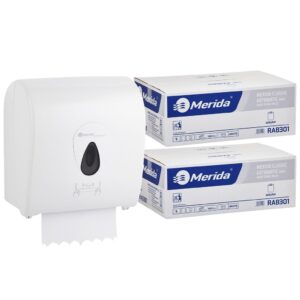 Mechaniczny podajnik ręczników MERIDA TOP szary za 75 zł netto przy zakupie 2 kartonów ręczników MERIDA CLASSIC AUTOMATIC RAB301 (12 x 250 m = 3 000 m, 12 500 listków)