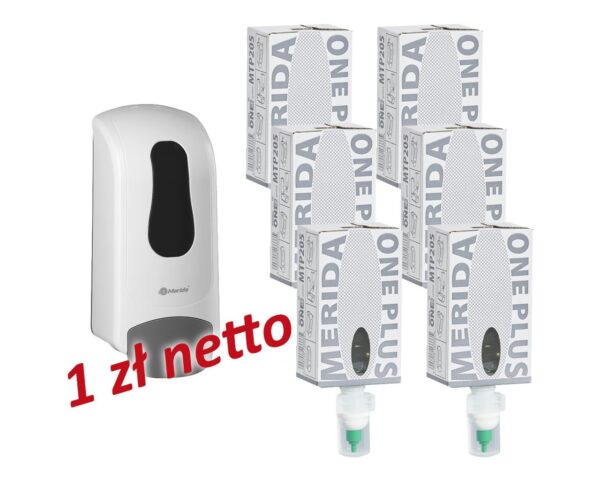 Dozownik mydła w pianie MERIDA ONE biały za 1 zł netto przy zakupie 6 wkładów z mydłem MERIDA ONE SENSITIVE ICE BLUE Dozownik mydła w pianie MERIDA ONE biały za 1 zł netto przy zakupie 6 wkładów z mydłem MERIDA ONE SENSITIVE ICE BLUE