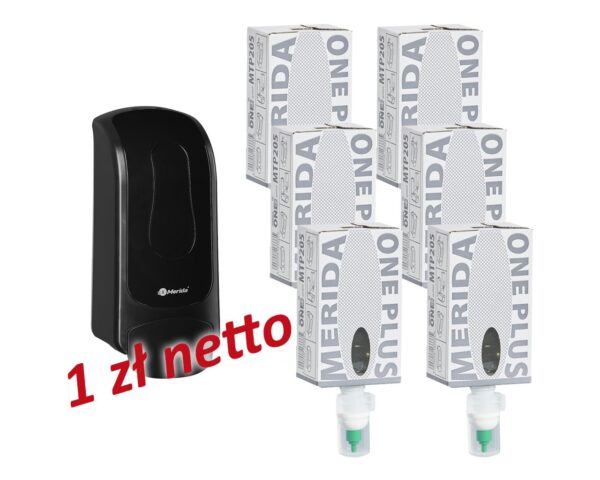 Dozownik mydła w pianie MERIDA ONE czarny za 1 zł netto przy zakupie 6 wkładów z mydłem MERIDA ONE SENSITIVE ICE BLUE Dozownik mydła w pianie MERIDA ONE czarny za 1 zł netto przy zakupie 6 wkładów z mydłem MERIDA ONE SENSITIVE ICE BLUE