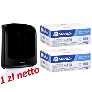 Pojemnik na ręczniki składane MERIDA ONE czarny za 1 zł netto przy zakupie 2 kartonów ręczników składanych MERIDA TOP SLIM VTE201 (2 x 3150 = 6 300 listków)